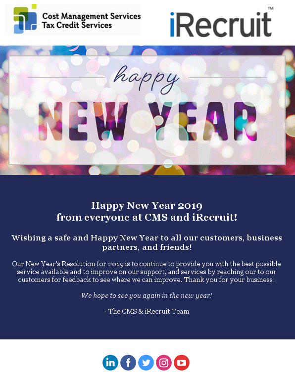 Happy New Year 2019 from CMS and iRecruit